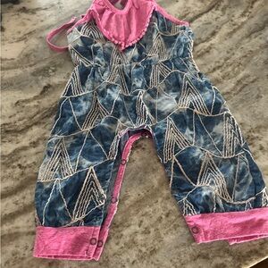 Designer Blue and Pink Patterned Baby Romper